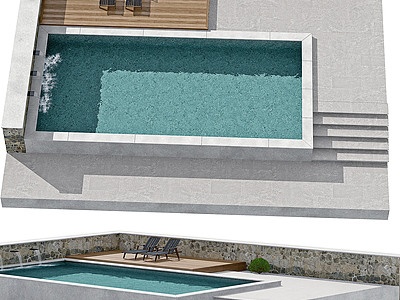 3d现代户外露天游泳池模型