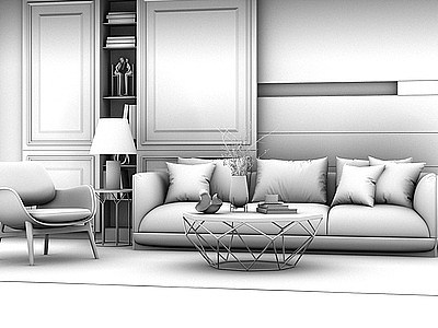 3d后现代沙发茶几组合模型