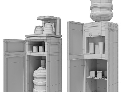 3d饮水机组合水壶矿泉水模型