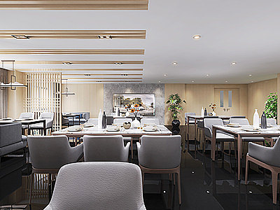 3d现代餐厅食堂模型