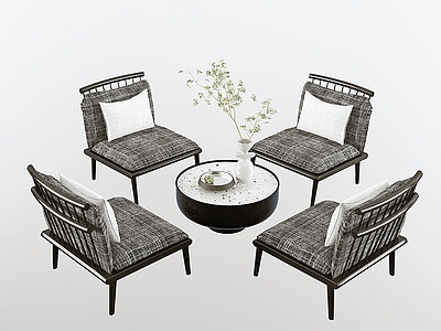 3d新中式休闲桌椅组合模型