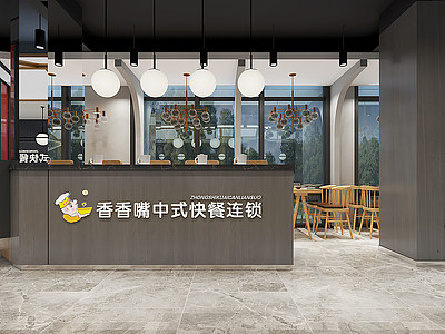 3d新中式餐厅吊灯收银台模型