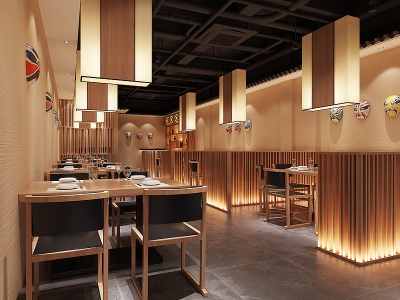 3d新中式餐厅吊灯脸谱墙饰模型