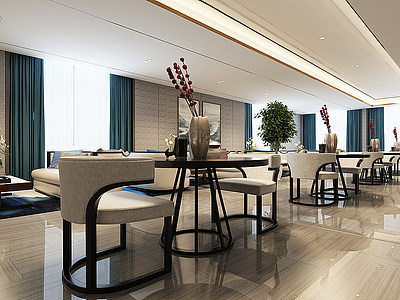 3d新中式咖啡厅休息区模型