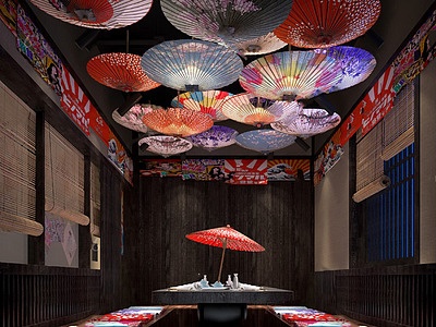 3d日式餐厅包间模型