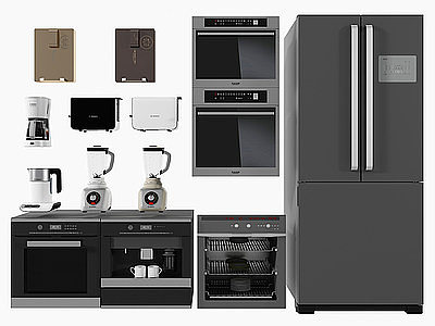 3d现代厨房电器冰箱组合模型