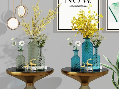 3d轻奢玻璃花瓶花卉茶几模型