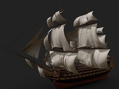 3d中世纪帆船复古帆船战舰模型
