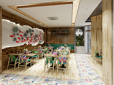 3d新中式餐厅模型