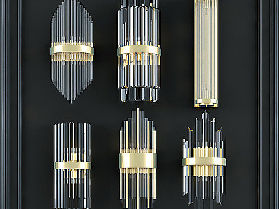3d新中式壁灯组合模型