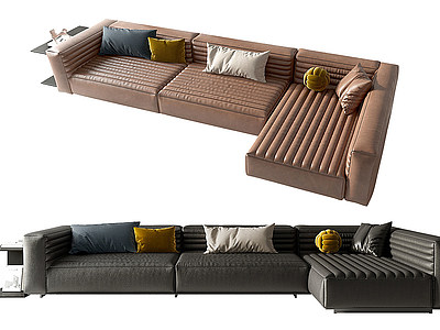 3d皮革多人沙发模型