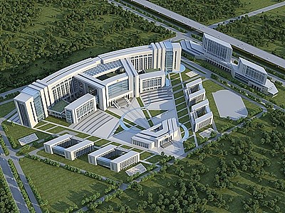 3d政府办公楼鸟瞰规划模型
