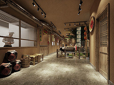 3d新中式餐厅主题餐厅模型