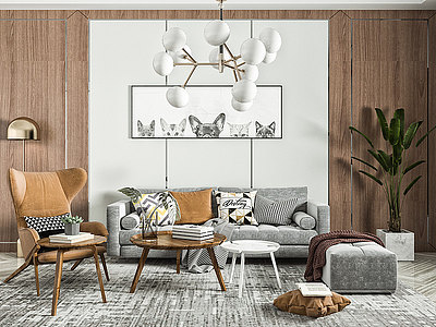 3d客厅双人沙发挂画模型