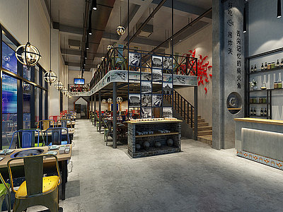 3d工业风格餐饮店模型