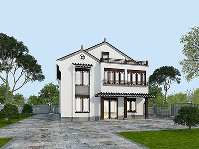3d中式独栋别墅模型