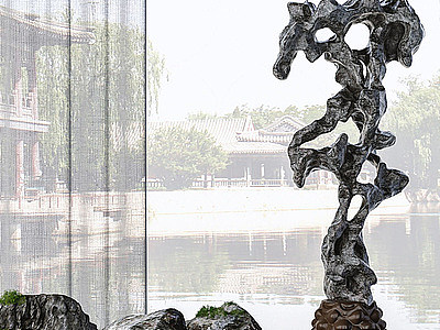 3d新中式太湖石雕塑模型