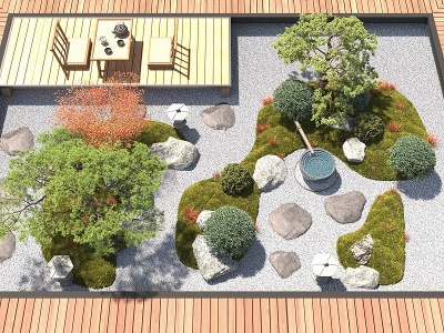 新中式枯山水庭院景观3d模型