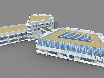 现代科技感办公楼办公建筑3d模型