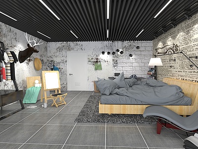 艺术感强的灰色调卧室整体模型