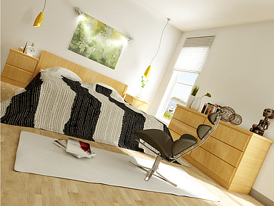 现代温馨卧室整体模型
