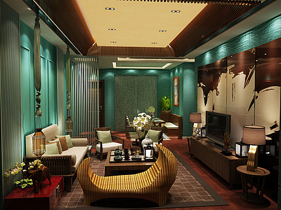 越南风格客厅整体模型