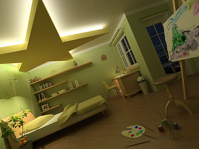 室内绿色调设计整体模型