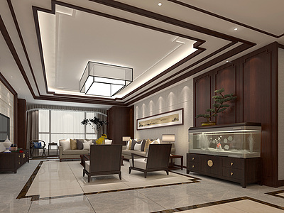 新中式别墅客厅整体模型