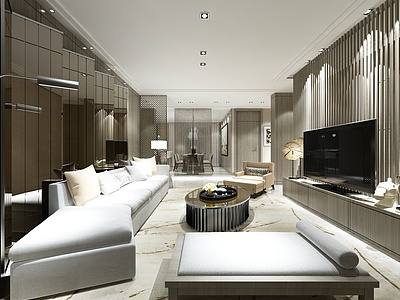 现代纯白客厅整体模型