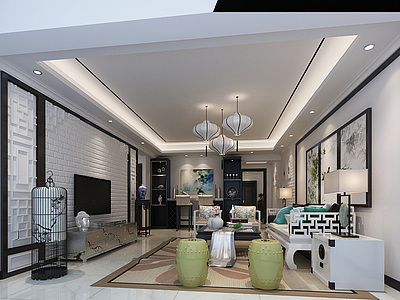 新中式沙发组合客厅3d模型