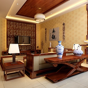 中式客厅装饰整体模型