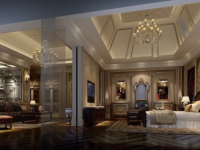 别墅欧式风格客厅卧室整体模型