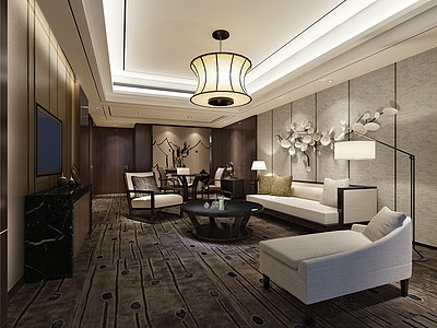 现代中式客厅整体模型