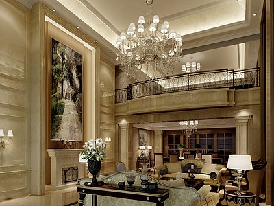 欧式风格别墅客厅整体模型