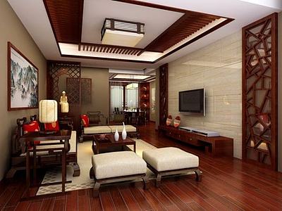 中式家居客厅整体模型
