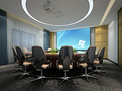 现代办公圆桌会议室3d模型