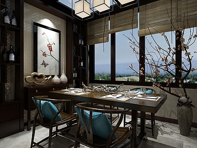 现代中式家装餐厅3d模型3d模型