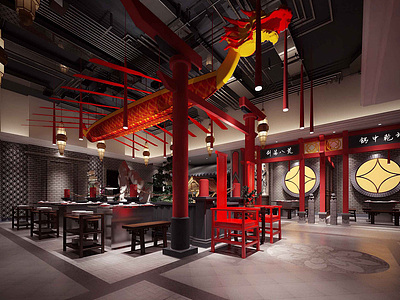 中式餐厅模型整体模型