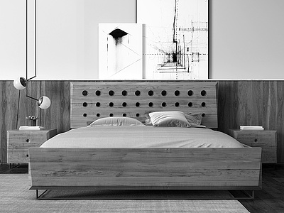 现代原创家具床装饰画床整体模型