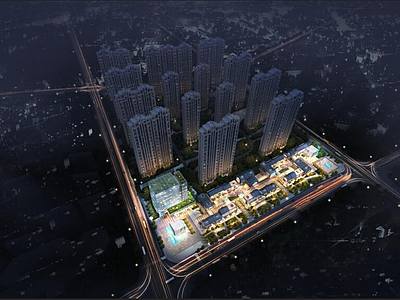 城市办公楼小区建筑鸟瞰3d整体模型
