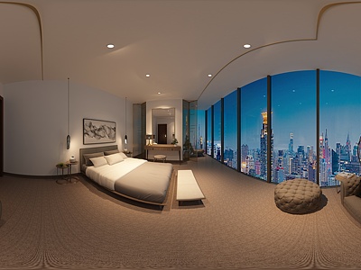 偏点中式酒店卧室整体全景模型