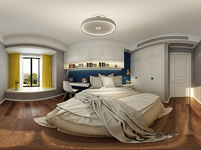 美式卧室全景3d模型3d模型