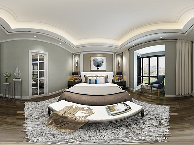 新中式全景卧室整体全景模型