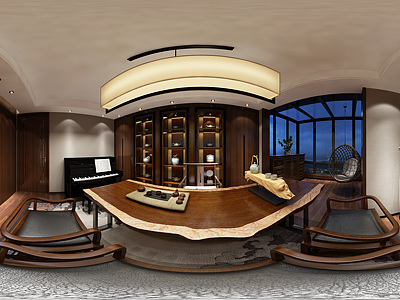 新中式茶室整体全景模型
