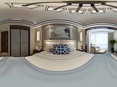 新中式卧室全景模型整体全景模型