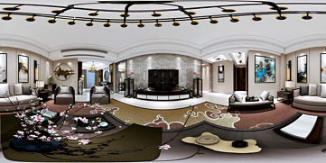 新中式客厅全景模型