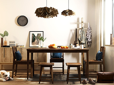现代风格餐桌椅组合整体模型