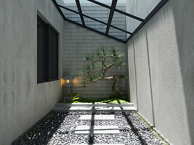 中式绿植天井景观小3d模型