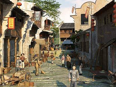 中式古代街道整体模型