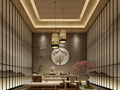 新中式茶室整体模型